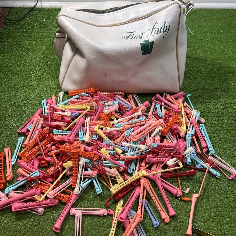 200+Vintage Variety Swing Arm‎ Permanent Wave Rods, Papers, Toni W/ Leather Bag